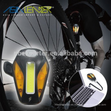 6 Modos 3W COB + 2 SMD amarillo LED USB recargable de bicicleta de la lámpara trasera